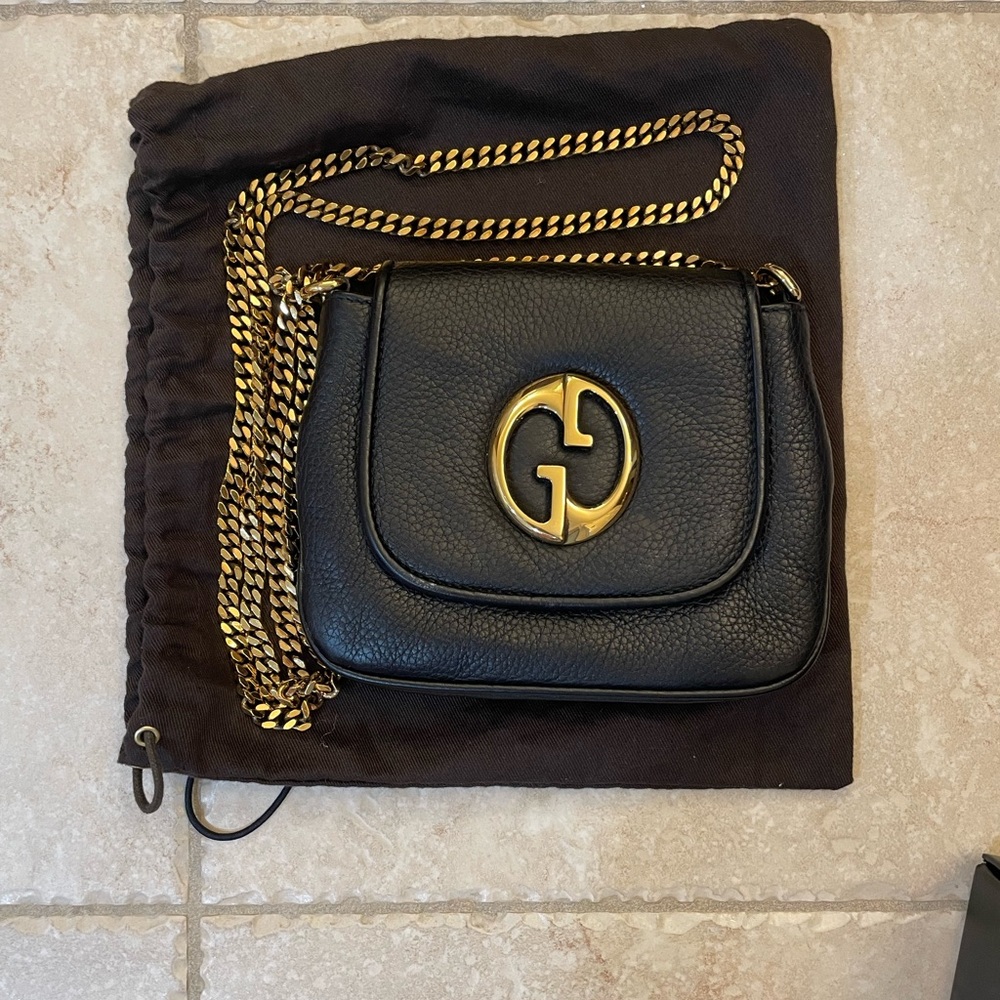 Gucci Black Pebbled Leather '1973' Small Shoulder Bag